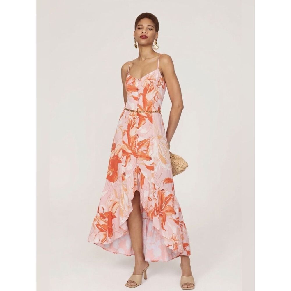 Abel The Label by Anthropologie Flower Bomb Lola High Low Dress Red Pink Flowy
